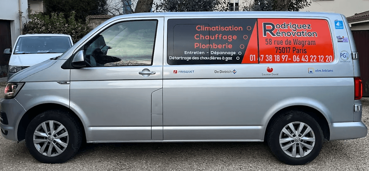 RR Énergies service van, signwritten with plumbing, heating and air conditioning